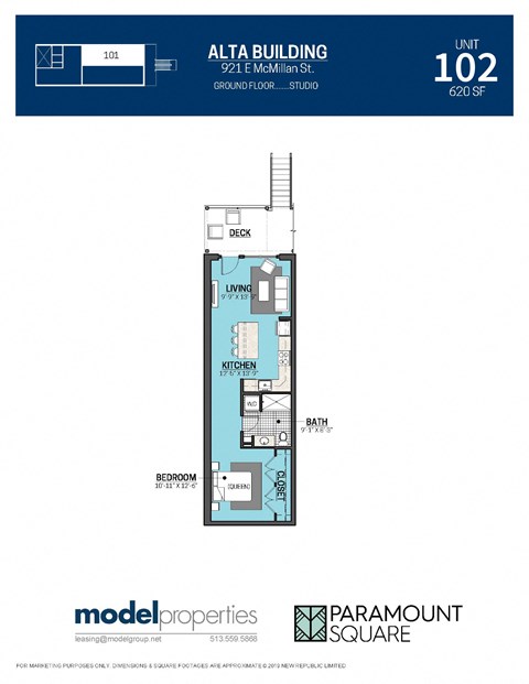 Floor plan for 1 bed, 1 bath, 620 sqft